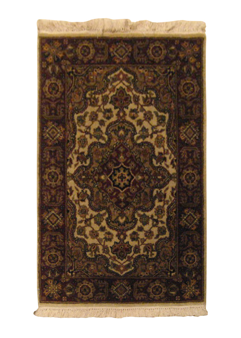 Oriental Rug Indian Handmade Area Transitional 2'0"x3'0" (2x3) Whites/Beige Red Tea Washed Design #A18353