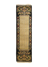 Oriental Rug Indian Handmade Runner Transitional 1'6"x5'9" (2x6) Black Yellow/Gold Tea Washed Design #A18512