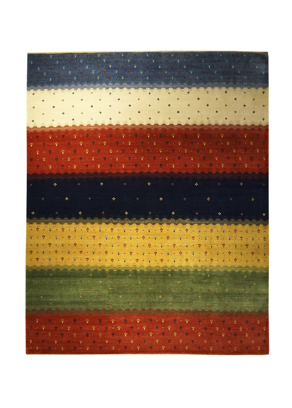 Oriental Rug Indian Handmade Area Transitional Tribal 8'0"x10'0" (8x10) Multi-color Red Gabbeh Design #A18537