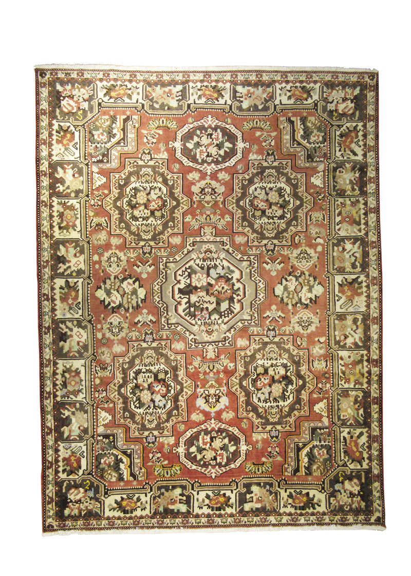 Persian Rug Bakhtiari Handmade Area Tribal 7'3"x9'7" (7x10) Pink Whites/Beige Brown Garden Gol Farang Design #A18730