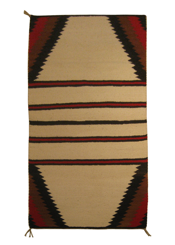 Native American Rug Navajo Handmade Area Tribal 2'6"x4'9" (3x5) Whites/Beige Red Black Geometric Design #A18826