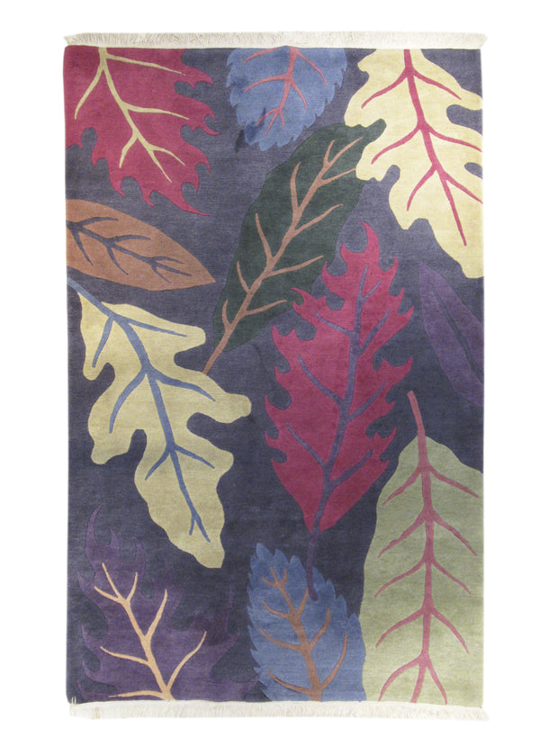 Oriental Rug Tibetan Handmade Area Modern 5'0"x8'0" (5x8) Purple Multi-color Floral Pictorial Design #A18835