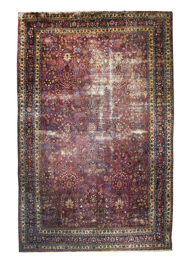 Persian Rug Mashhad Handmade Area Traditional Antique 11'2"x17'0" (11x17) Red Blue Floral Design #A18836