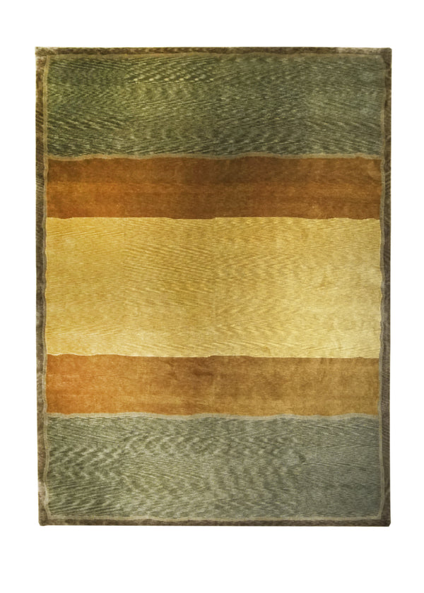 Oriental Rug Indian Handmade Area Modern 10'2"x14'0" (10x14) Brown Green Stripes Design #A18972