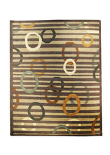 Oriental Rug Indian Handmade Area Modern 8'2"x10'2" (8x10) Brown Whites/Beige Multi-color Stripes Design #A18990