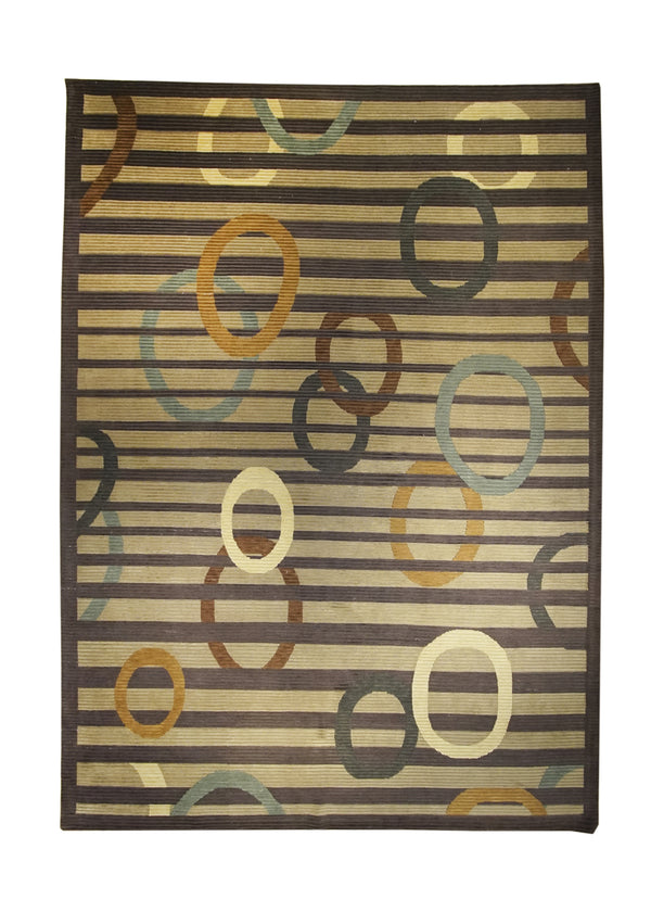 Oriental Rug Indian Handmade Area Modern 10'1"x14'0" (10x14) Brown Whites/Beige Multi-color Stripes Design #A18993