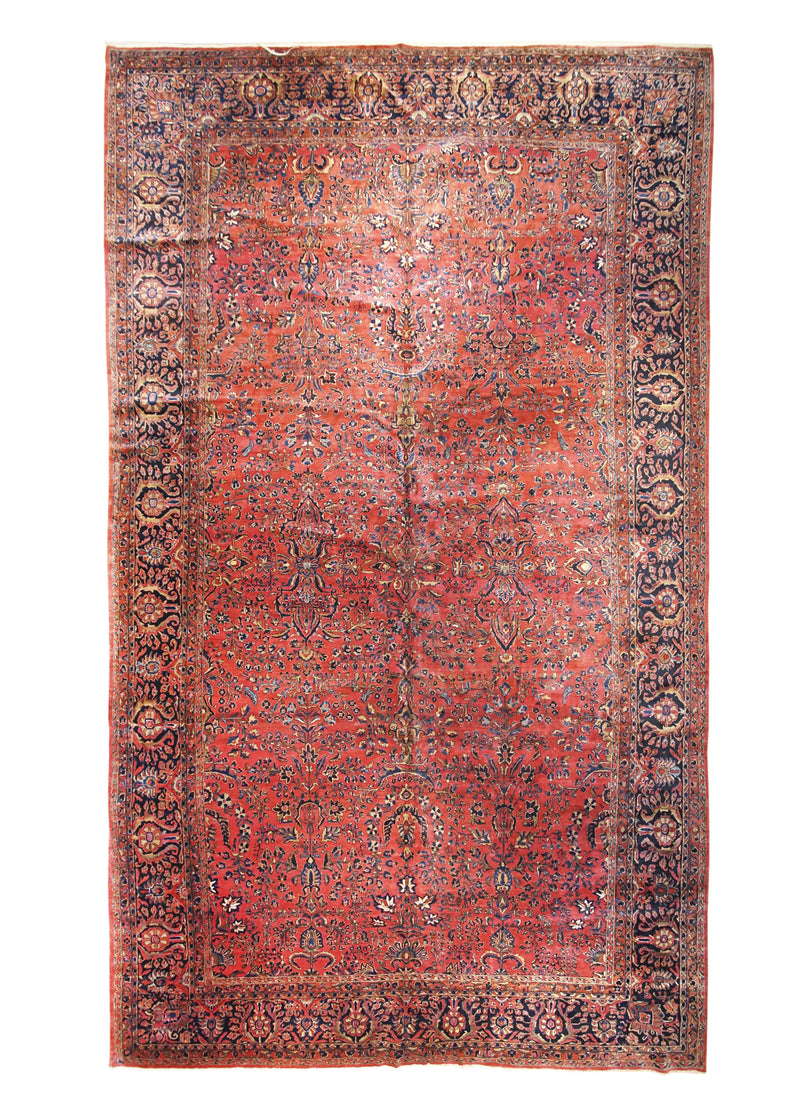 Persian Rug Mohajeran Sarouk Handmade Area Traditional Antique 11'11"x20'2" (12x20) Red Blue Floral Design #A19128