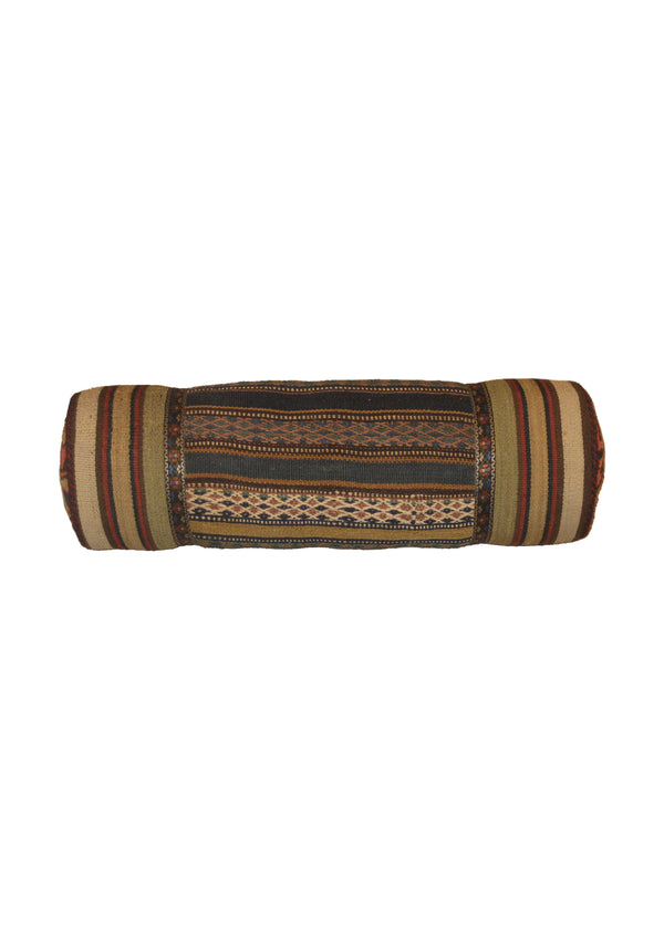 Persian Rug Shiraz Handmade Pillow Tribal 0'6"x1'8" (1x2) Multi-color Blue Whites/Beige Kilim Bolster Geometric Design #A19193