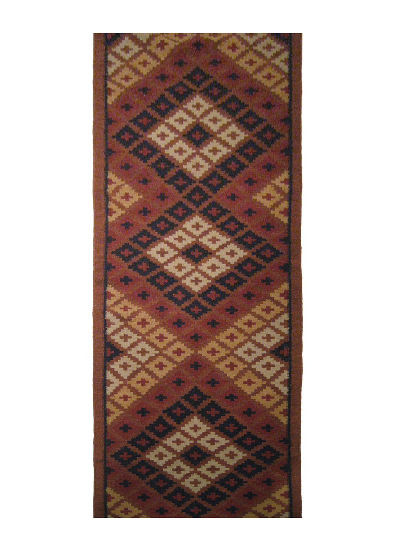 Oriental Rug Indian Handmade Runner Tribal 2'6"x11'6" (3x12) Multi-color Red Dhurrie Tea Washed Design #A19262