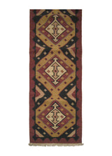 Oriental Rug Indian Handmade Runner Tribal 2'7"x9'9" (3x10) Multi-color Red Yellow/Gold Dhurrie Tea Washed Geometric Design #A19274