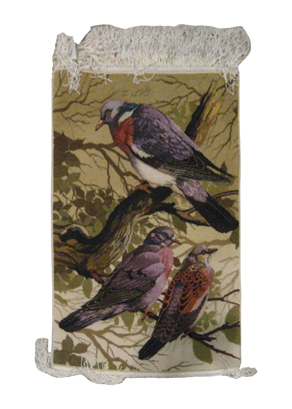 Persian Rug Tabriz Handmade Area Traditional 1'6"x2'3" (2x2) Whites/Beige Purple Pictorial Animals Design #A19327