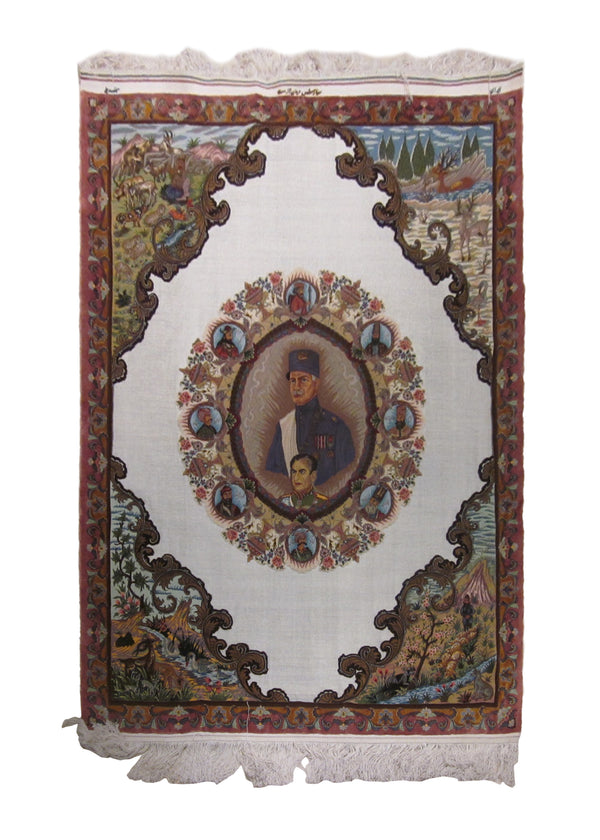 Persian Rug Tabriz Handmade Area Traditional 4'8"x6'1" (5x6) Gray Yellow/Gold Pink Pictorial Design #A19332