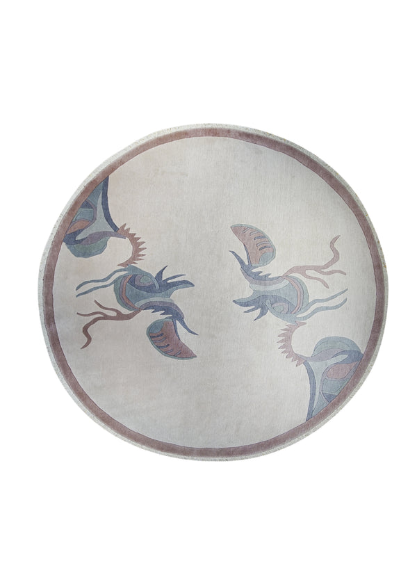 Oriental Rug Tibetan Handmade Round Modern 8'2"x8'2" (8x8) Pink Whites/Beige Geometric Unusual Design #A19333