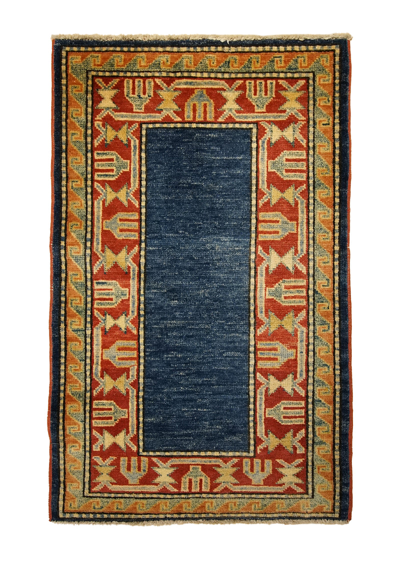 Oriental Rug Pakistani Handmade Area Transitional Tribal 2'1"x3'4" (2x3) Blue Red Ghazni Kazak Geometric Design #A19363