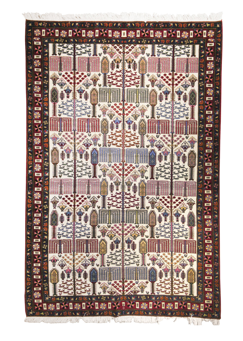Persian Rug Bakhtiari Handmade Area Tribal 6'8"x10'0" (7x10) Whites/Beige Red Green Tree of Life Design #A19376