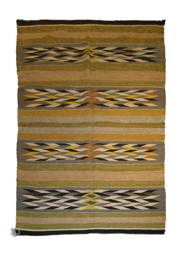 Native American Rug Navajo Handmade Area Tribal Antique 4'7"x7'1" (5x7) Multi-color Yellow/Gold Gray Geometric Design #A19466