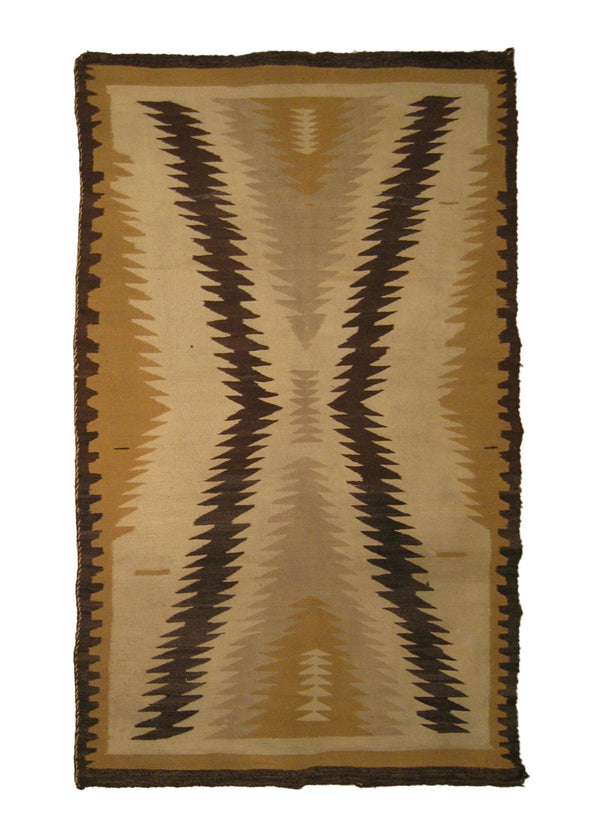 Native American Rug Navajo Handmade Area Tribal Antique 3'6"x5'6" (4x6) Whites/Beige Brown Yellow/Gold Geometric Design #A19470