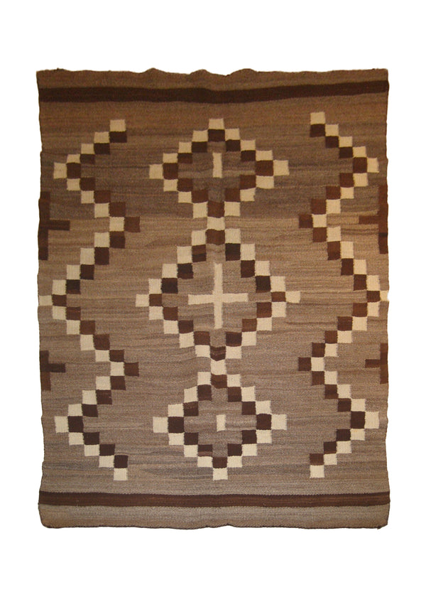 Native American Rug Navajo Handmade Area Tribal Antique 4'0"x5'7" (4x6) Brown Whites/Beige Geometric Design #A19471