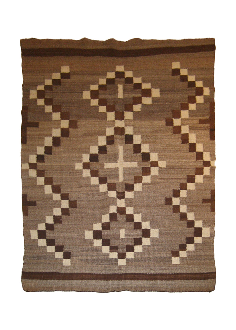 Native American Rug Navajo Handmade Area Tribal Antique 4'0"x5'7" (4x6) Brown Whites/Beige Geometric Design #A19471