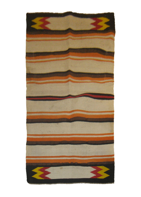Native American Rug Navajo Handmade Area Tribal Antique 2'6"x5'0" (3x5) Whites/Beige Multi-color Orange Geometric Design #A19474