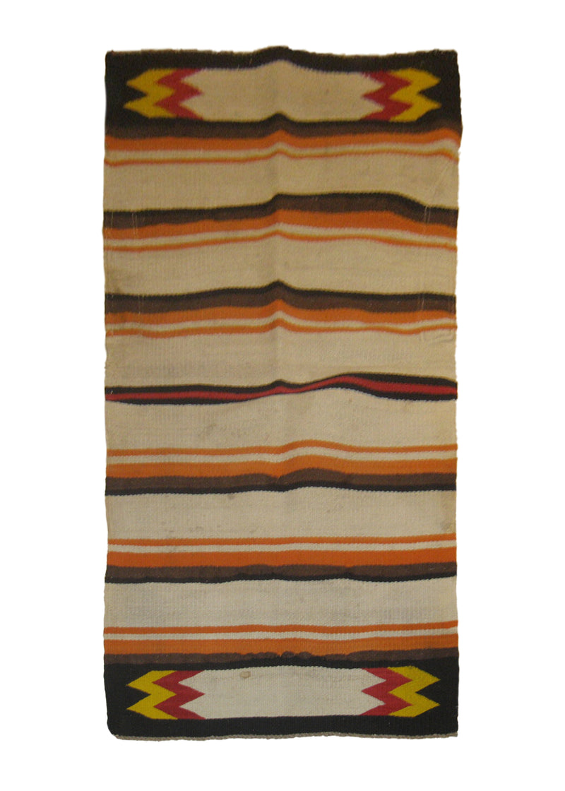 Native American Rug Navajo Handmade Area Tribal Antique 2'6"x5'0" (3x5) Whites/Beige Multi-color Orange Geometric Design #A19474