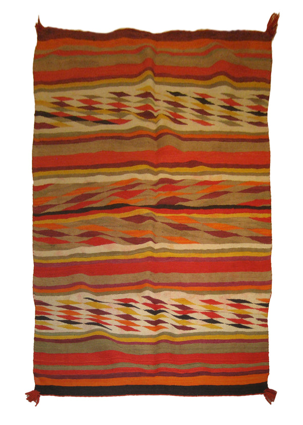 Native American Rug Navajo Handmade Area Tribal 4'6"x7'0" (5x7) Multi-color Orange Geometric Design #A19487