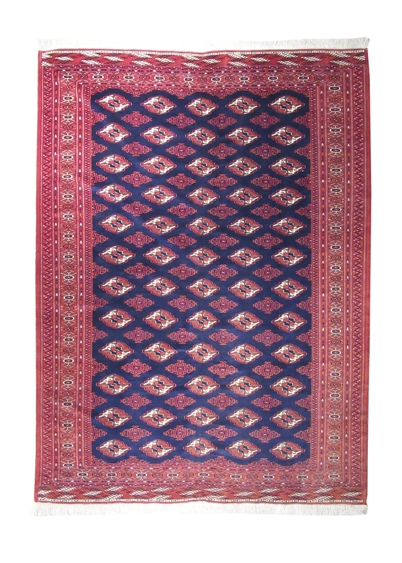 Persian Rug Turkmen Handmade Area Tribal 7'7"x10'4" (8x10) Blue Red Geometric Design #A19488