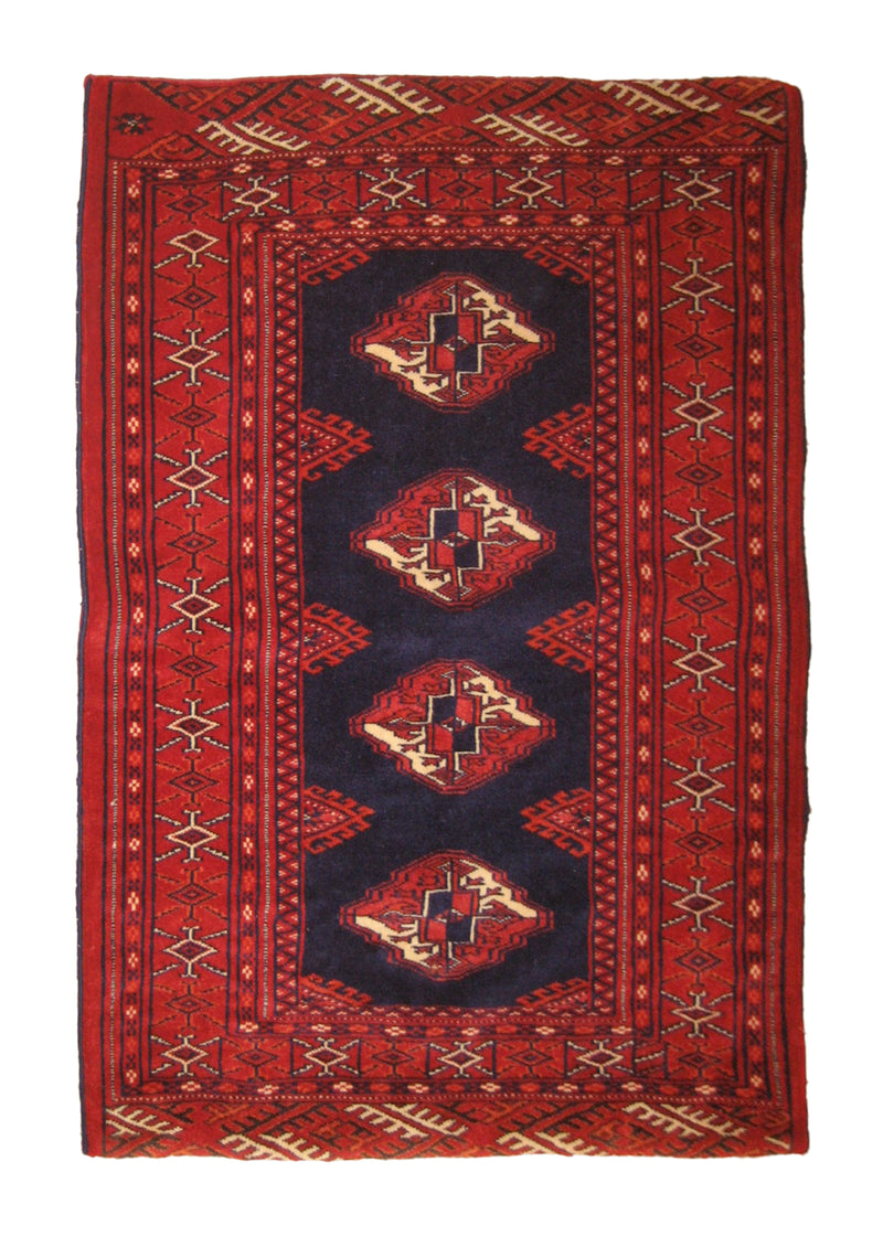 Persian Rug Turkmen Handmade Pillow Tribal 2'5"x3'2" (2x3) Blue Red Geometric Design #A19492