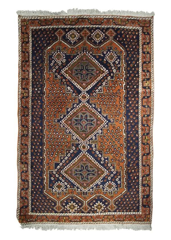 Persian Rug Afshar Handmade Area Tribal 4'0"x6'0" (4x6) Red Blue Geometric Design #A19502