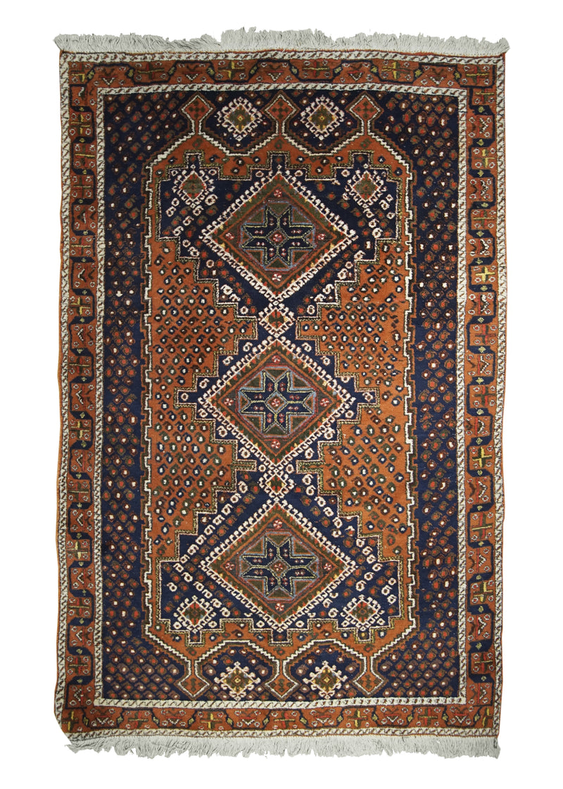 Persian Rug Afshar Handmade Area Tribal 4'0"x6'0" (4x6) Red Blue Geometric Design #A19502