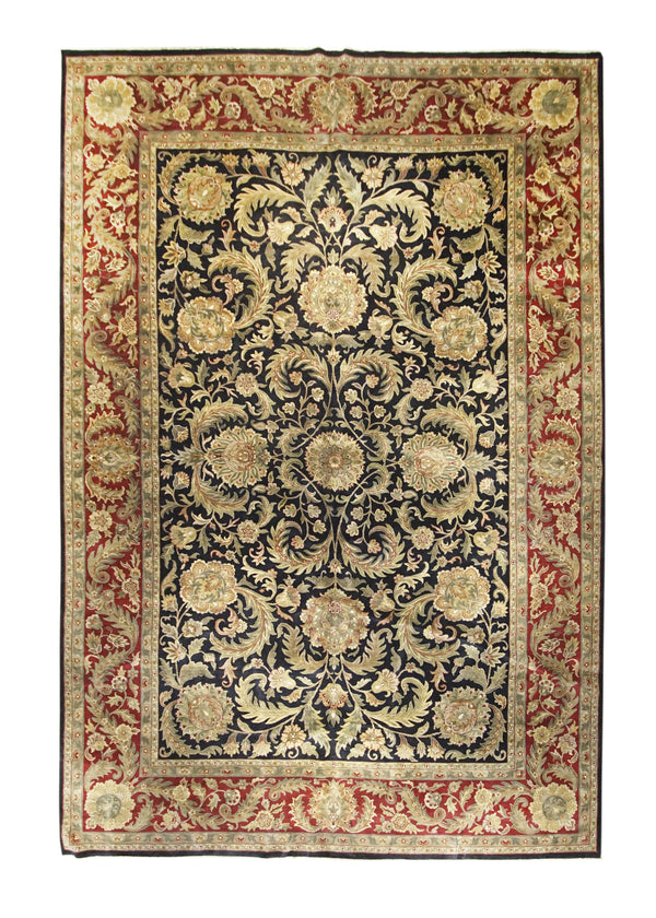 Oriental Rug Indian Handmade Area Traditional 12'2"x18'3" (12x18) Black Red Tea Washed Design #A19535