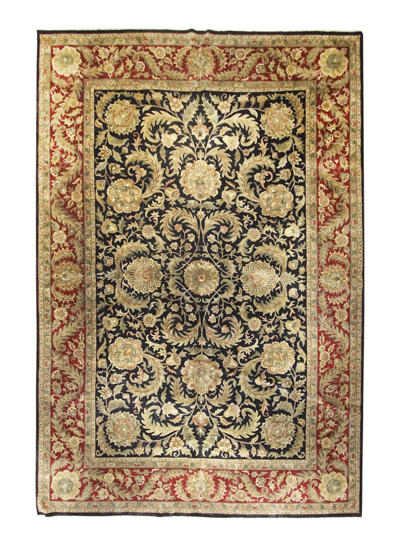 Oriental Rug Indian Handmade Area Traditional 12'2"x18'3" (12x18) Black Red Tea Washed Design #A19535