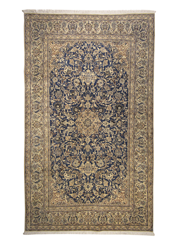 Persian Rug Nain Handmade Area Traditional 5'2"x8'7" (5x9) Blue Whites/Beige Floral Design #A19550