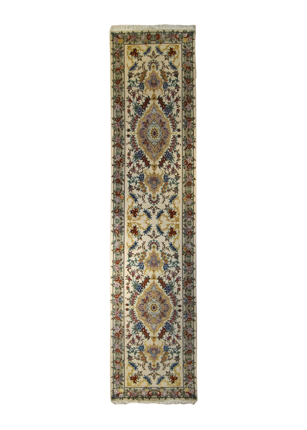 Persian Rug Tabriz Handmade Runner Traditional 2'9"x12'3" (3x12) Whites/Beige Green Floral Naghsh Design #A19556