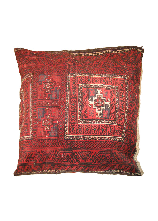 Persian Rug Baloch Handmade Pillow Tribal 3'4"x3'6" (3x4) Red Black Geometric Bokhara Design #A19569