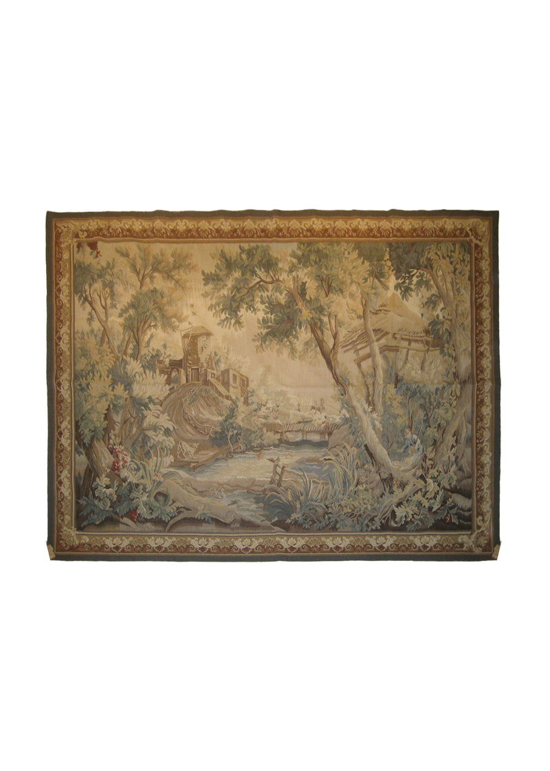 Oriental Rug Chinese Handmade Area Traditional 6'0"x8'2" (6x8) Whites/Beige Brown Green Tapestry Abousson Design #A19574