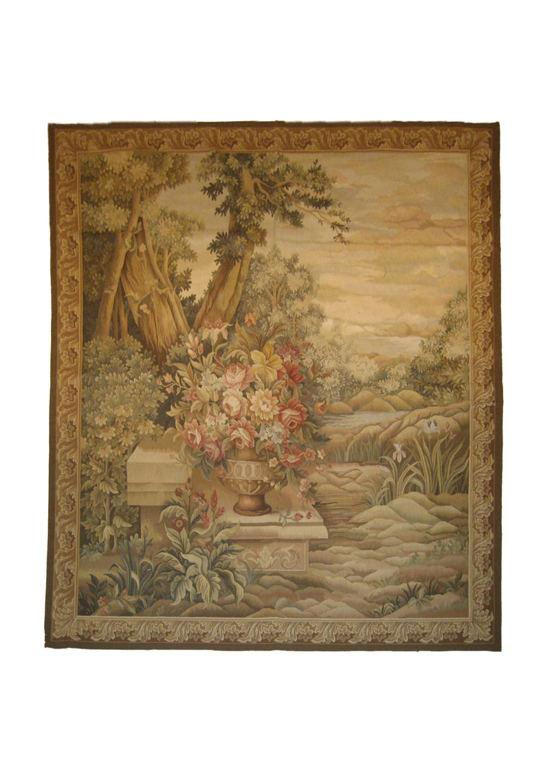 Oriental Rug Chinese Handmade Area Traditional 6'0"x7'0" (6x7) Whites/Beige Brown Green Tapestry Abousson Design #A19578