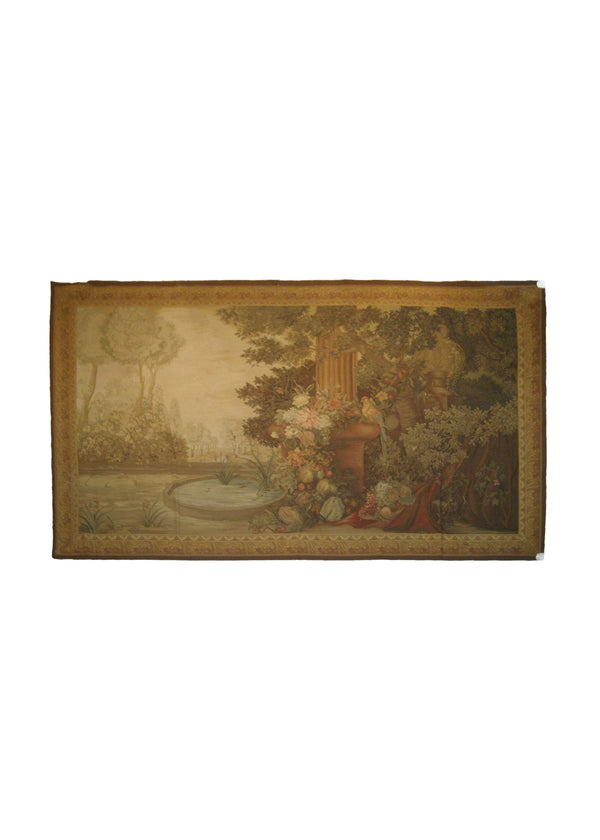 Oriental Rug Chinese Handmade Area Traditional 5'0"x8'4" (5x8) Whites/Beige Brown Green Tapestry Abousson Design #A19583
