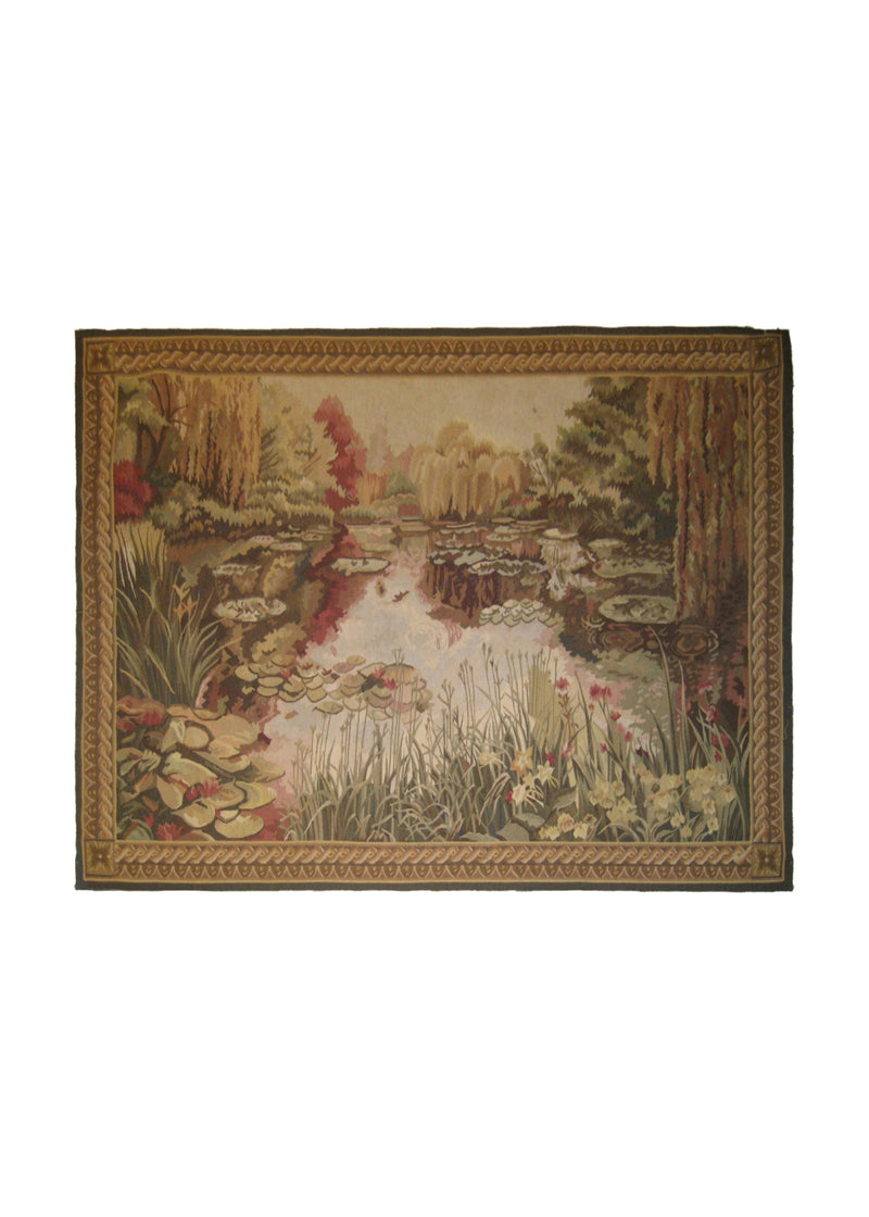 Oriental Rug Chinese Handmade Area Traditional 3'4"x4'10" (3x5) Blue Brown Red Tapestry Abousson Design #A19584