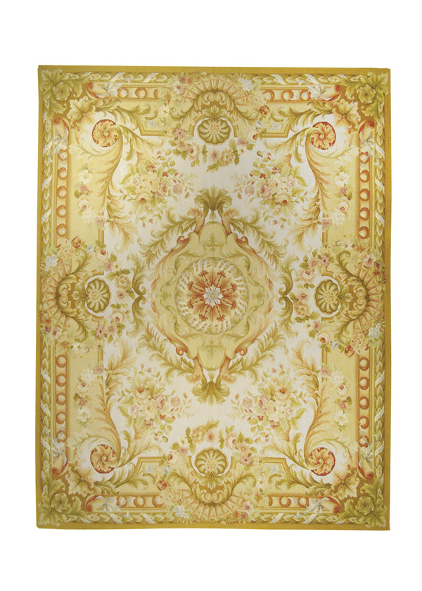 Oriental Rug Chinese Handmade Area Traditional 8'0"x10'0" (8x10) Whites/Beige Yellow/Gold Red Tapestry Abousson Design #A19590
