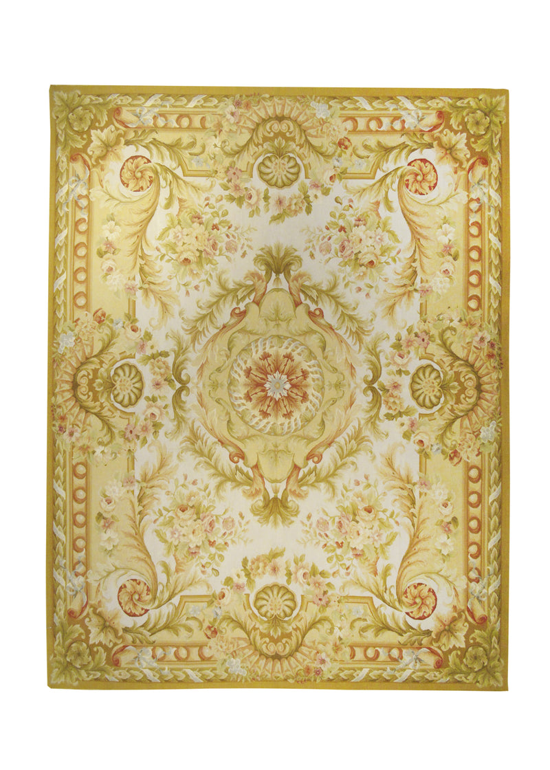 Oriental Rug Chinese Handmade Area Traditional 8'0"x10'0" (8x10) Whites/Beige Yellow/Gold Red Tapestry Abousson Design #A19590