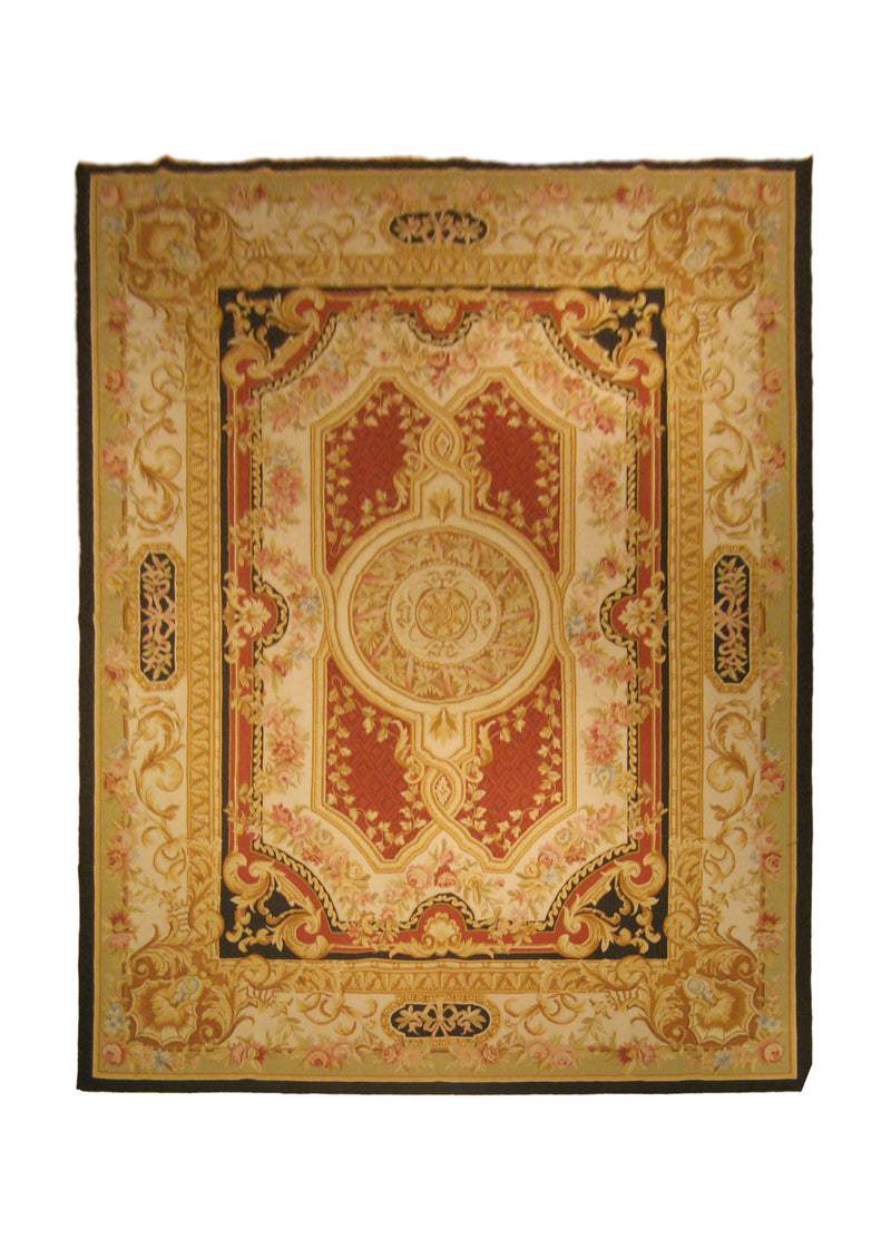 Oriental Rug Chinese Handmade Area Traditional 10'0"x14'0" (10x14) Black Green Yellow/Gold Tapestry Abousson Design #A19596