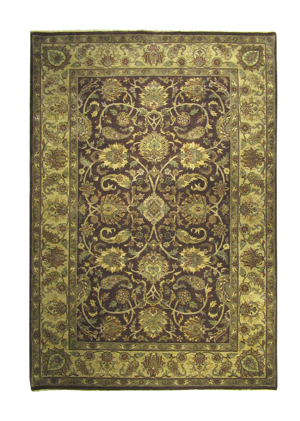 Oriental Rug Indian Handmade Area Transitional 6'3"x9'1" (6x9) Brown Yellow/Gold Tea Washed Design #A19669