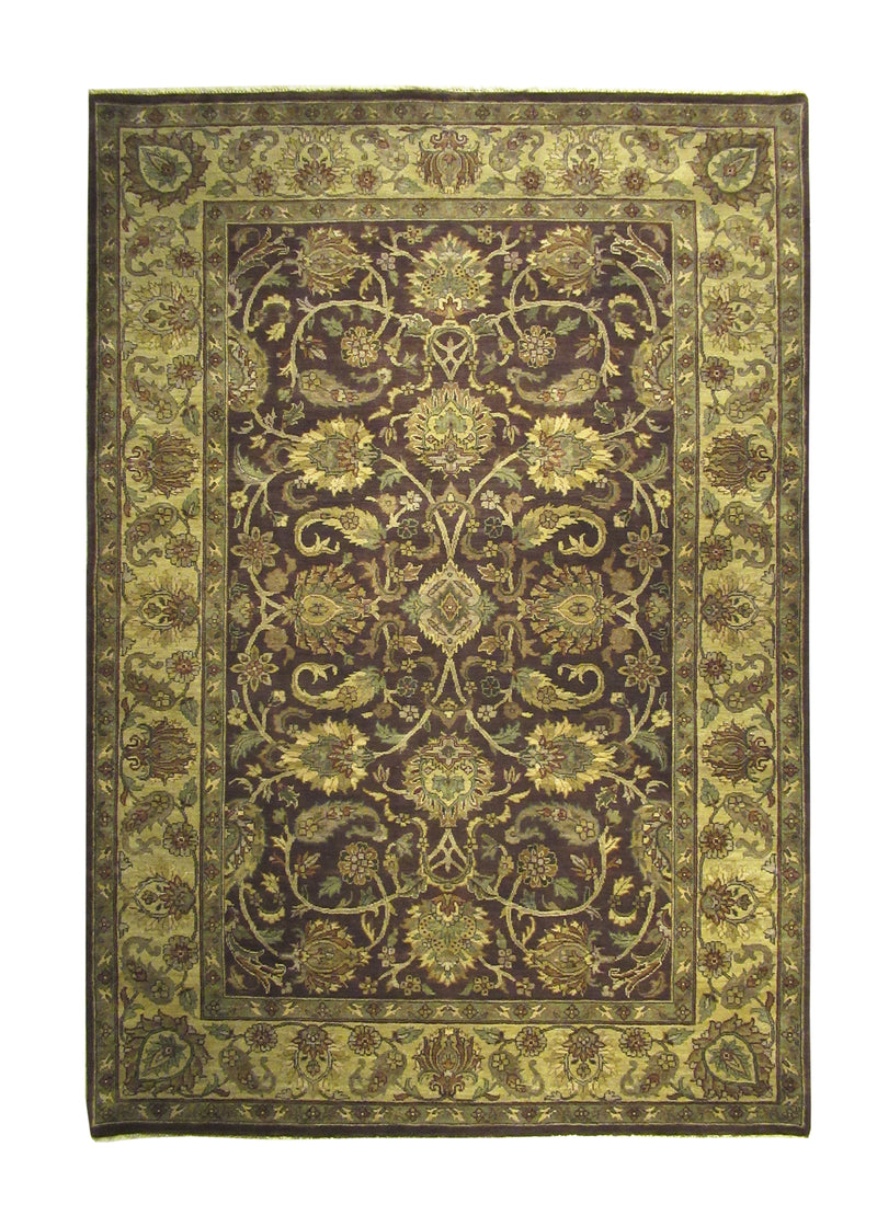 Oriental Rug Indian Handmade Area Transitional 6'3"x9'1" (6x9) Brown Yellow/Gold Tea Washed Design #A19669