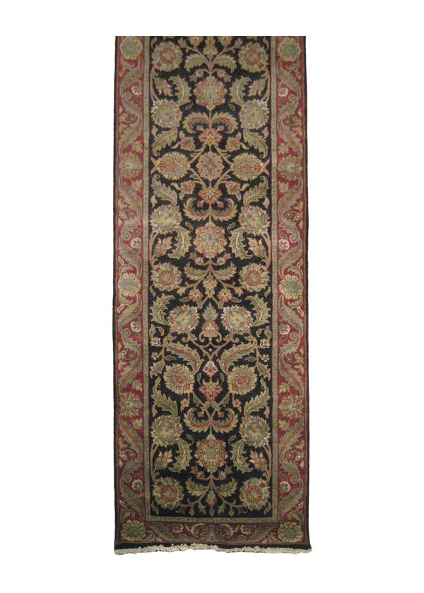 Oriental Rug Indian Handmade Runner Traditional 2'6"x10'0" (3x10) Black Red Tea Washed Design #A19704