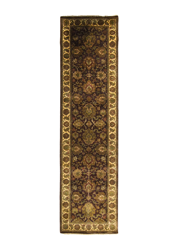 Oriental Rug Indian Handmade Runner Transitional 2'7"x9'9" (3x10) Purple Whites/Beige Tea Washed Design #A19717