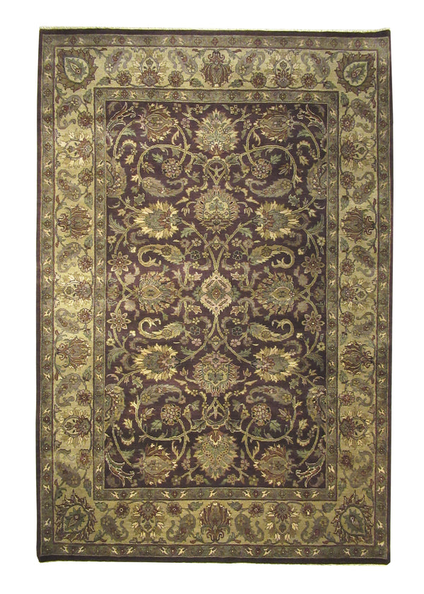 Oriental Rug Indian Handmade Area Transitional 6'1"x9'1" (6x9) Brown Yellow/Gold Tea Washed Design #A19770