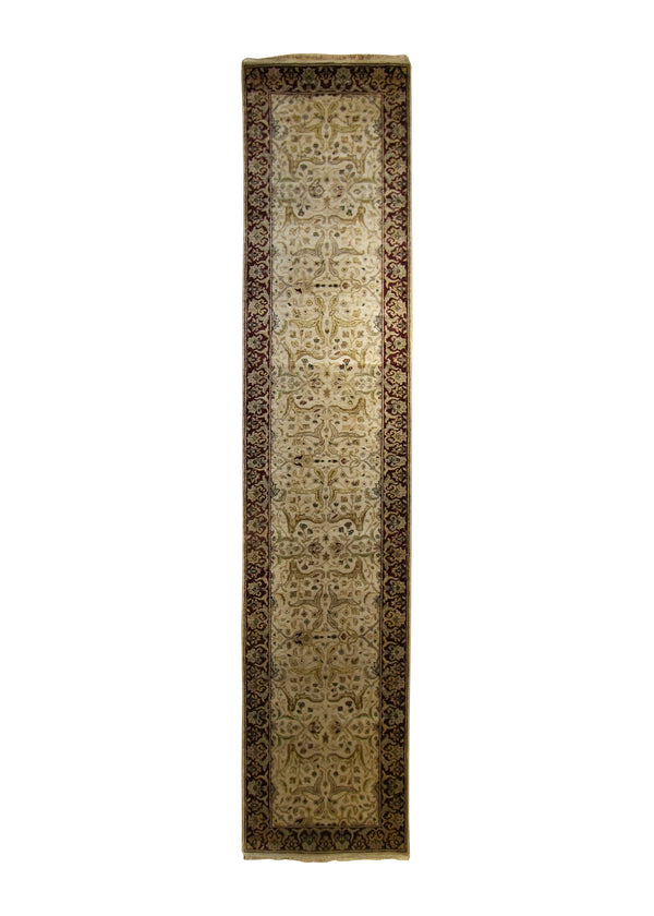 Oriental Rug Indian Handmade Runner Traditional 2'6"x12'2" (3x12) Whites/Beige Red Tea Washed Design #A19841