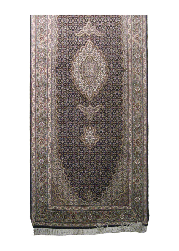 Persian Rug Tabriz Handmade Runner Traditional 2'9"x6'10" (3x7) Blue Green Whites/Beige Mahi Fish Floral Design #A19856