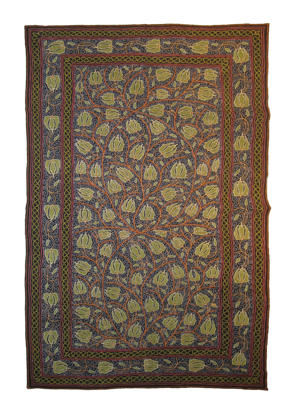 Oriental Rug Kashmiri Handmade Area Traditional 4'2"x7'1" (4x7) Blue Whites/Beige Tapestry Floral Design #A19857